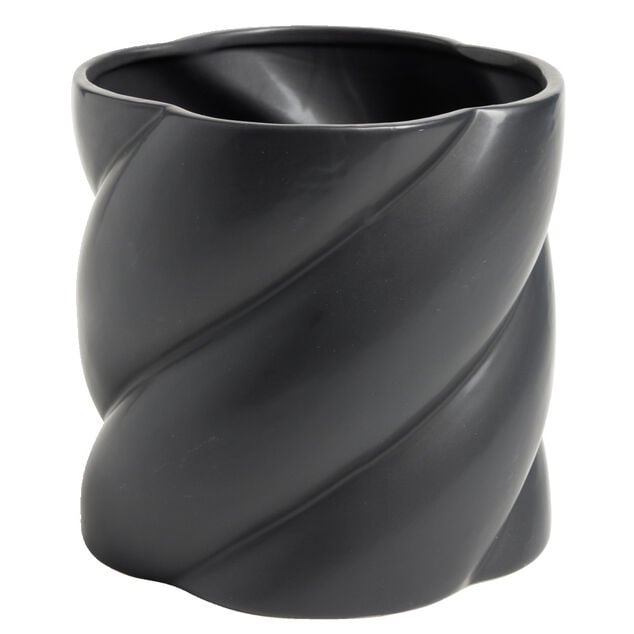 Vase en c&eacute;ramique noir forme spirale &Oslash;10xH13cm