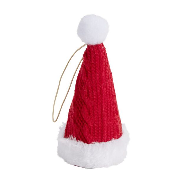 D&eacute;coration de No&euml;l &agrave; suspendre bonnet rouge et blanc &Oslash;6,5xH13cm (3 mod&egrave;les)