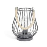 Lanterne LED ajourée métal noir poignée jute Ø15xH18cm