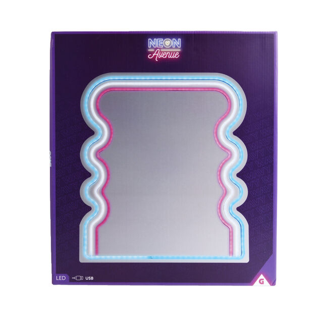 Miroir néon forme vague bleu blanc rose 35x40cm