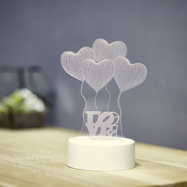 Lampe LED 3D filigrane ballons coeurs LOVE 12,5x9,8xH18,5cm