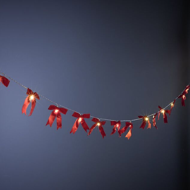 Guirlande de No&euml;l 30 LED blanc chaud noeud rouge L508 cm