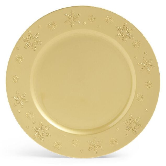 Sous assiette ronde dor&eacute; rebord flocon &Oslash;33cm