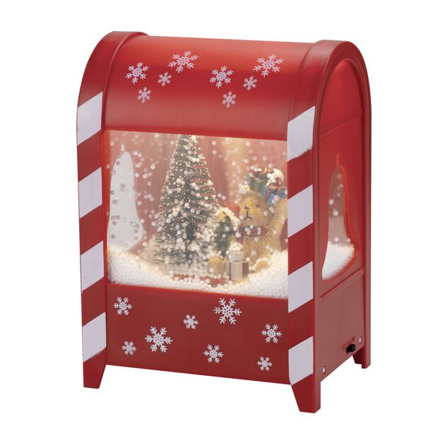 Bo&icirc;te aux lettres anim&eacute;e int&eacute;rieur P&egrave;re No&euml;l et sapin avec neige 13x9,5xH19cm