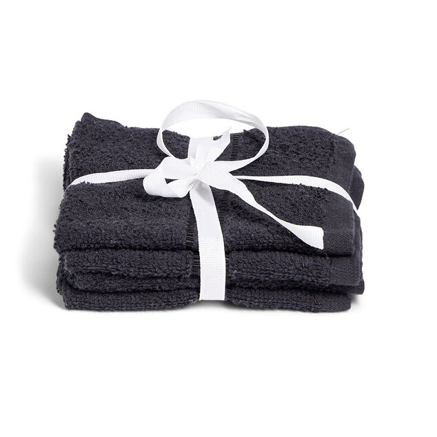 Lot de 4 serviettes invit&eacute; coton jaune et noir 30x30cm