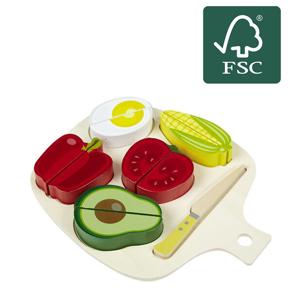 Aliment &agrave; d&eacute;couper avec planche bois 7 pi&egrave;ces