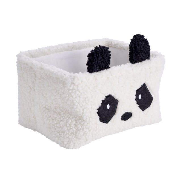 Pani&egrave;re de rangement panda Box Cub effet laine boucl&eacute;e blanc et noir 30x20xH16cm