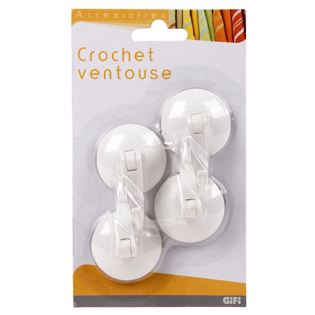Crochet ventouse x4 blanc plastique