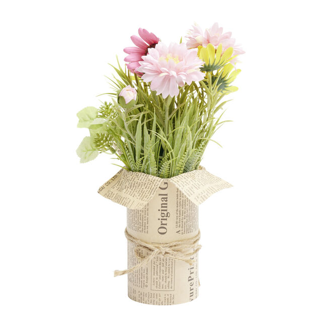 Bouquet de fleurs artificielle &agrave; poser dans papier kraft &Oslash;13xH31cm