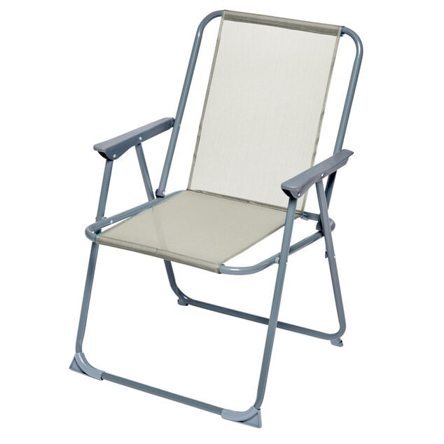 Fauteuil de camping pliant m&eacute;tal et textil&egrave;ne beige