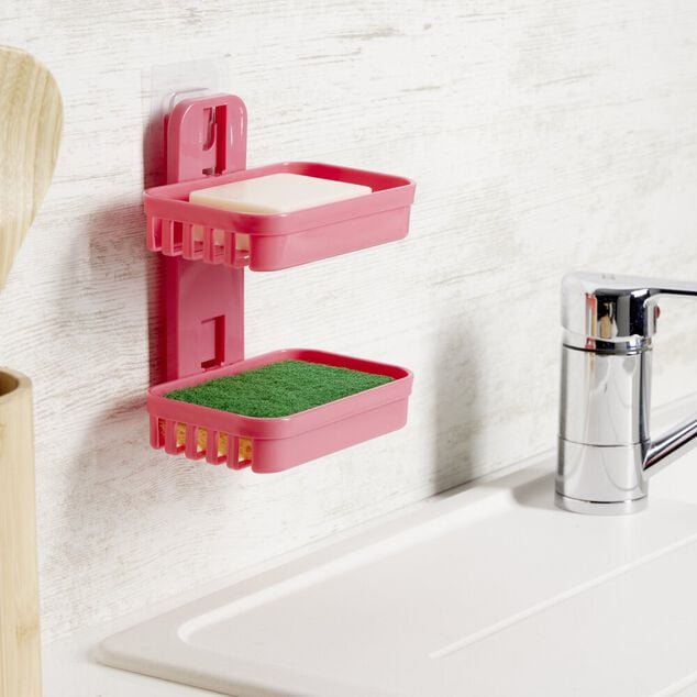 Porte savon 2 niveaux plastique (2 mod&egrave;les blanc ou rose)