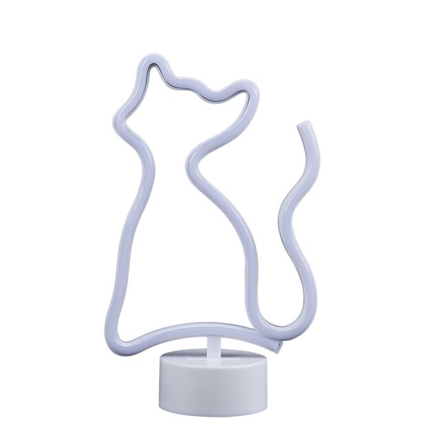 Lampe n&eacute;on sur base forme chat PVC 27x17cm rose
