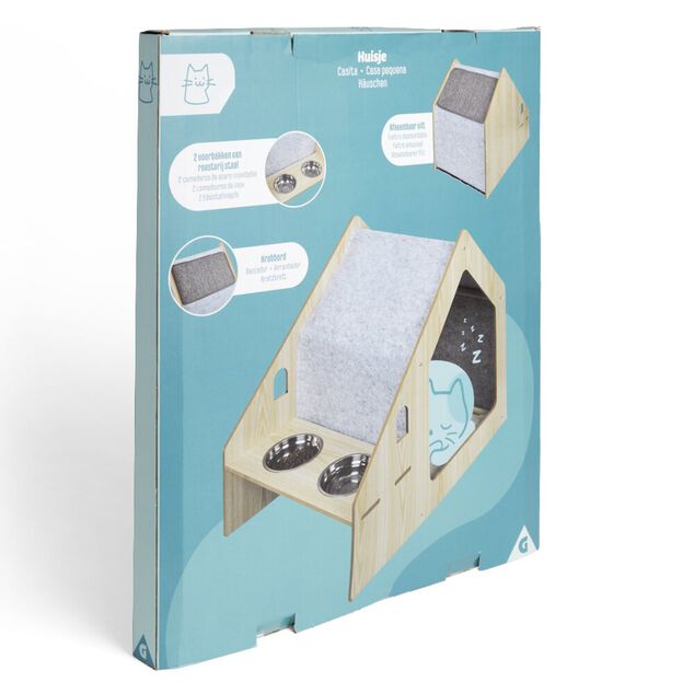 Maison pour chat niche 2 gamelles et 1 griffoir