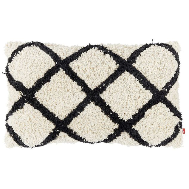 Coussin d&eacute;co chevron tuft&eacute; 30x50cm beige et noir