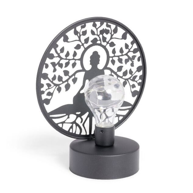 Lanterne LED Bouddha m&eacute;tal noir 18x10xH21,5cm