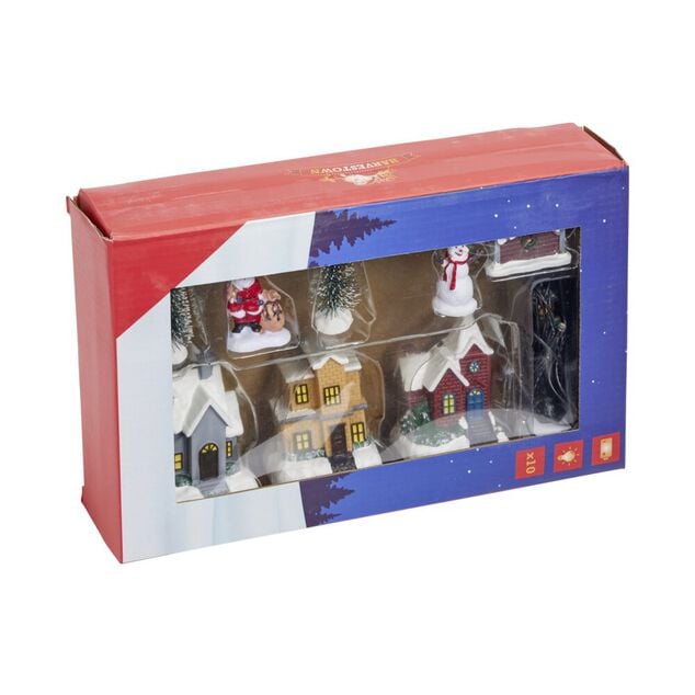 Accessoire pour village de No&euml;l avec lumi&egrave;re 10 pi&egrave;ces