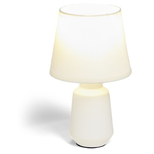 Lampe &agrave; poser en c&eacute;ramique avec abat-jour tissu blanc &Oslash;14,2xH24,5cm
