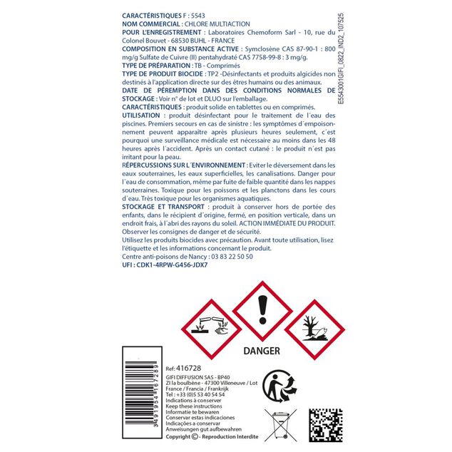 Chlore multifonction piscine pastilles 20g Aquaway 1kg