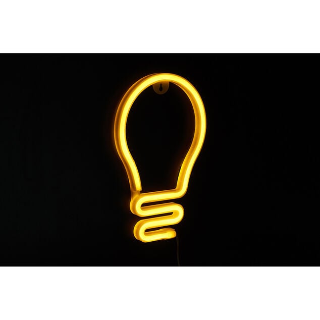 Lampe n&eacute;on LED forme ampoule jaune &agrave; suspendre L16,5xH26,5cm