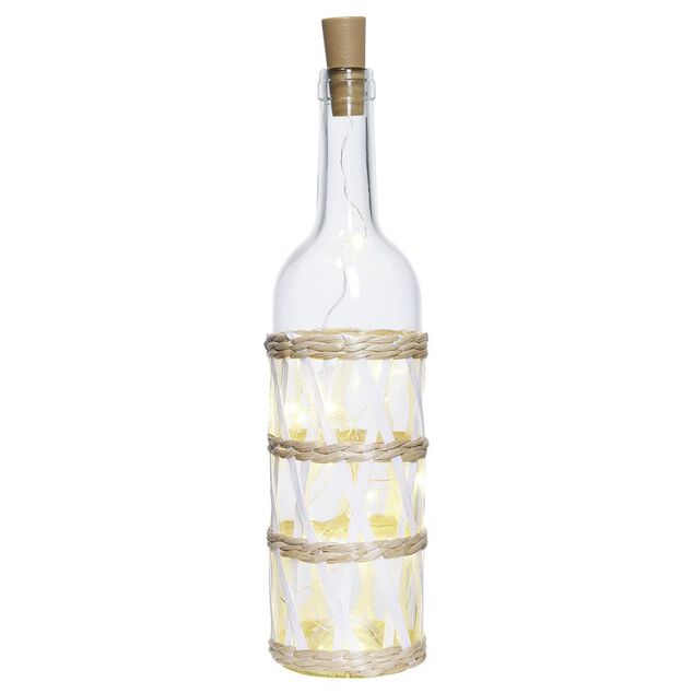 Bouteille d&eacute;co LED habillage rotin crois&eacute;