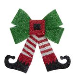 Noeud décoratif Noël traditionnel plastique paillettes 9x5xH9cm (2 modèles)