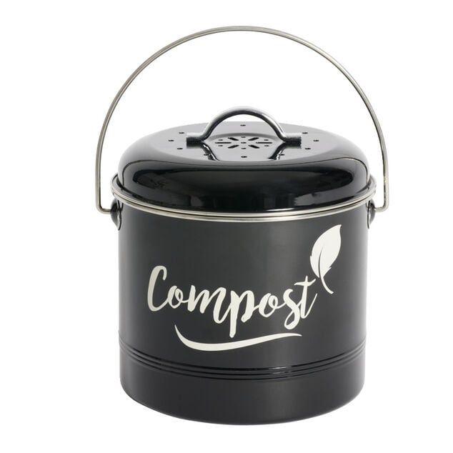 Mini poubelle de cuisine compost noir &Oslash;18xH21cm