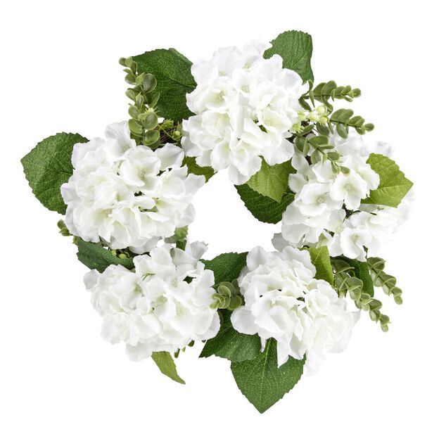Couronne d'hortensias et feuillage 5 tiges &Oslash;38cm
