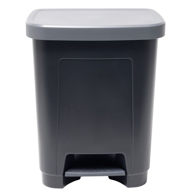 Poubelle &agrave; p&eacute;dale 25L plastique noir et gris 36x26,5xH45,5cm