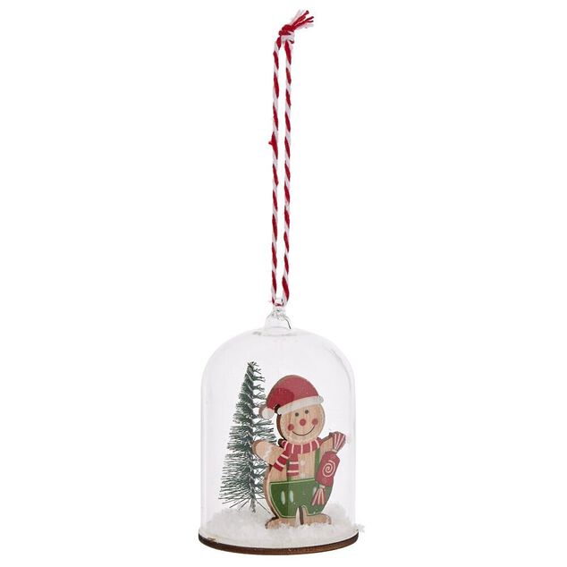 D&eacute;coration &agrave; suspendre pain d'&eacute;pices sous cloche verre et bois &Oslash;5xH7,5cm