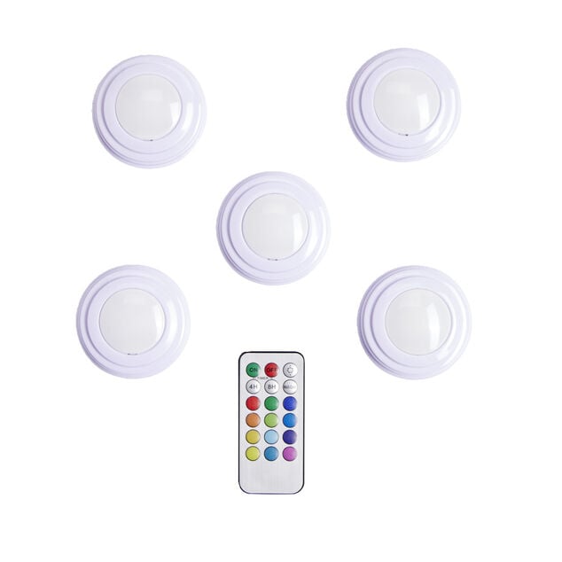 Spot LED x5 RGB avec t&eacute;l&eacute;commande &Oslash;6,8cm