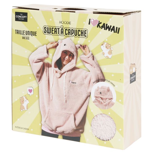 Sweat kawaii femme &agrave; capuche rose Taille unique 65xL105cm