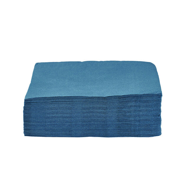 Serviette carr&eacute; unie bleu canard 2 plis en papier x50
