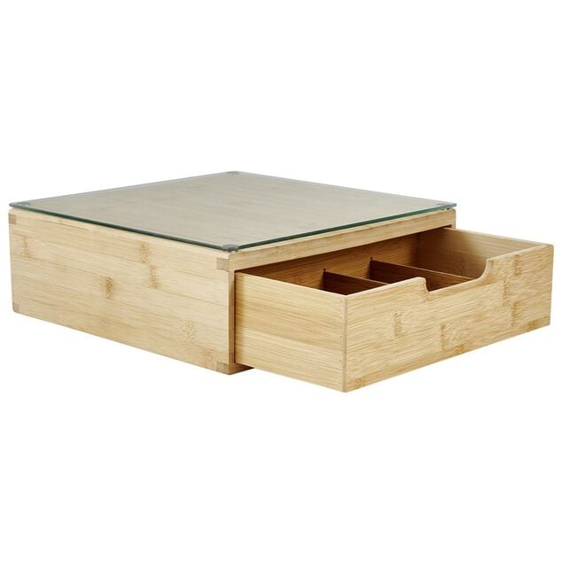 Boîte tiroir à dosettes en bambou et verre