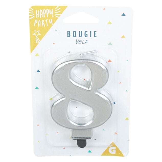 Bougie anniversaire chiffre 8 mat argent&eacute;