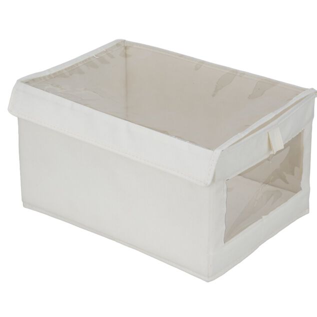 Pani&egrave;re rangement v&ecirc;tement avec couvercle et fen&ecirc;tre beige 35,5x26xH21,5cm