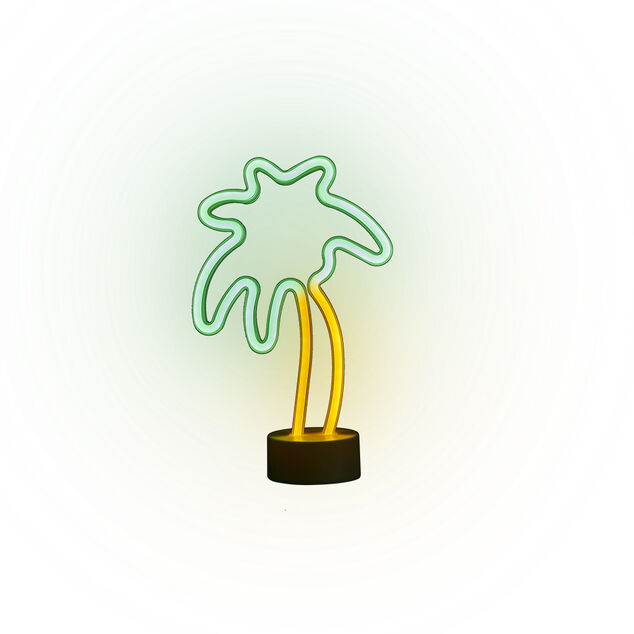 Lampe n&eacute;on LED forme palmier vert et jaune &Oslash;9,5x18,5xH29,5cm