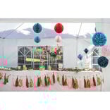 Suspension 2 boules en papier rose et son pompon