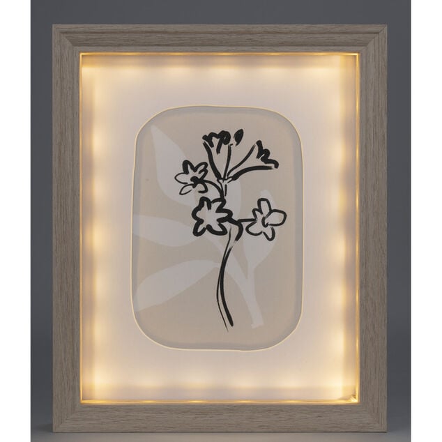 Cadre LED d&eacute;co fleur croquis noir 20xH25cm (2 mod&egrave;les)