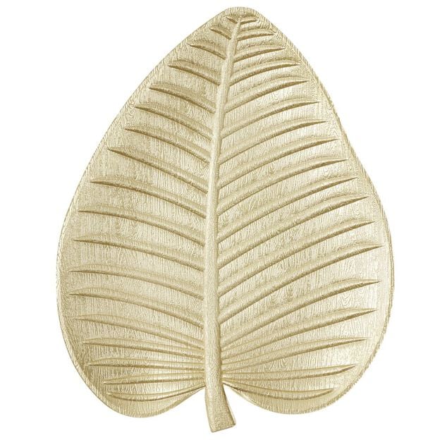 Vide poche forme feuille en bois dor&eacute; 38x30xH4cm