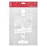 Sticker de Noël panneau directionnel blanc à paillettes