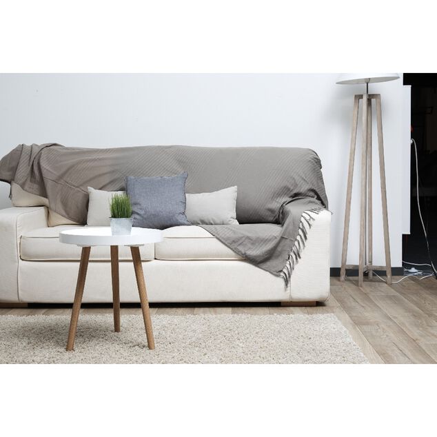 Jet&eacute; de canap&eacute; &agrave; franges uni gris