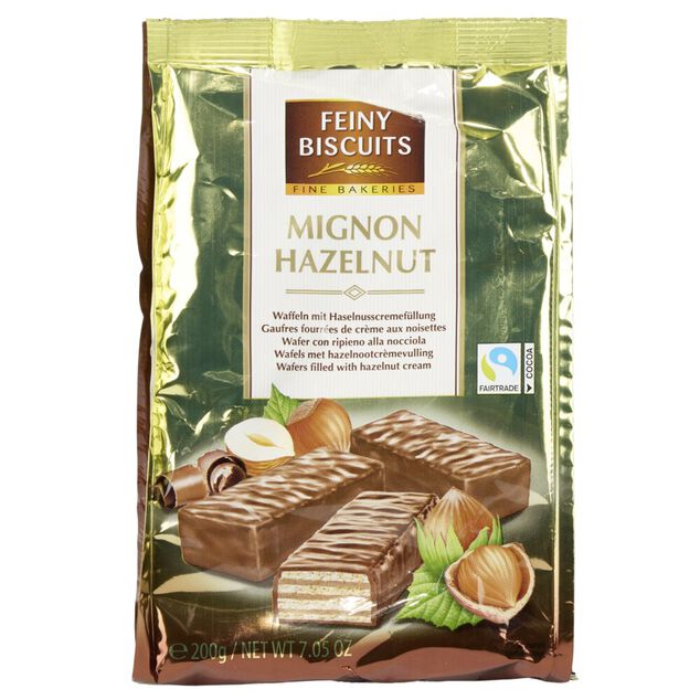 Gaufrettes enrobage chocolat fourr&eacute;es cr&egrave;me go&ucirc;t noisette 200gr