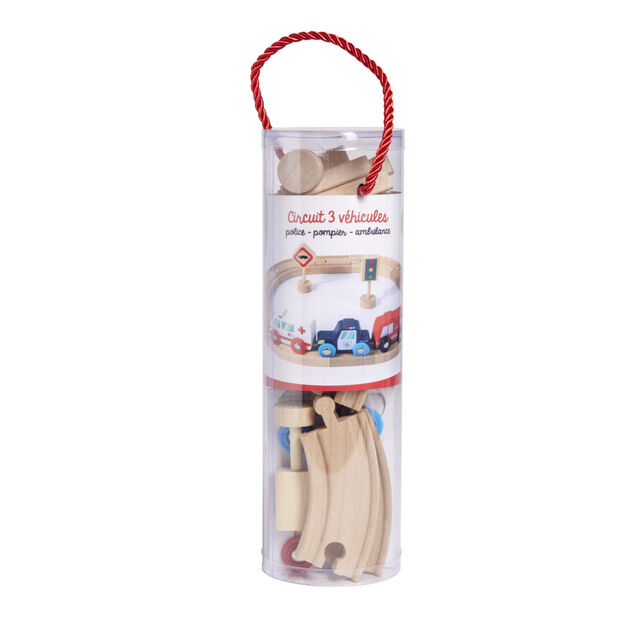 Circuit v&eacute;hicule en bois 24 pi&egrave;ces 30x26cm - 3 mod&egrave;les
