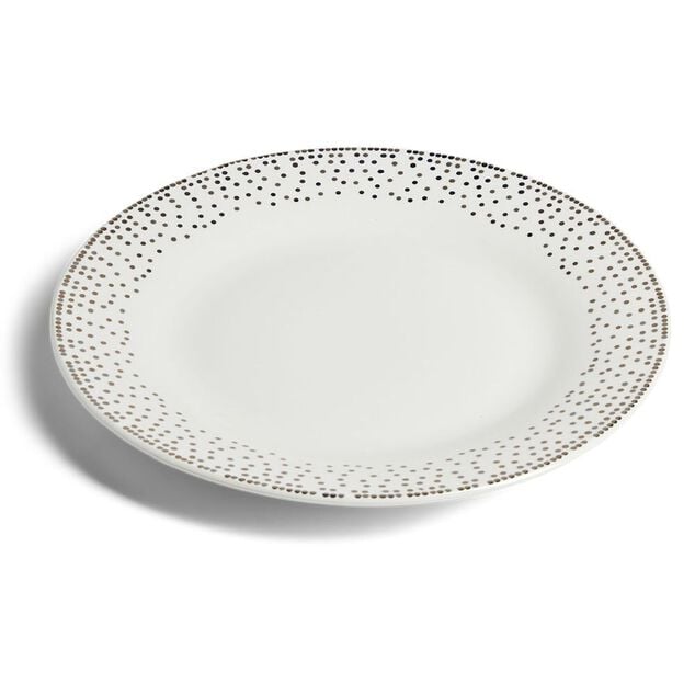 Assiette &agrave; dessert ronde &Oslash;19cm porcelaine pois blanc et dor&eacute;