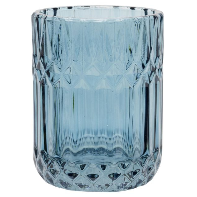 Gobelet en verre effet cristallin bleu &Oslash;8xH10,5cm