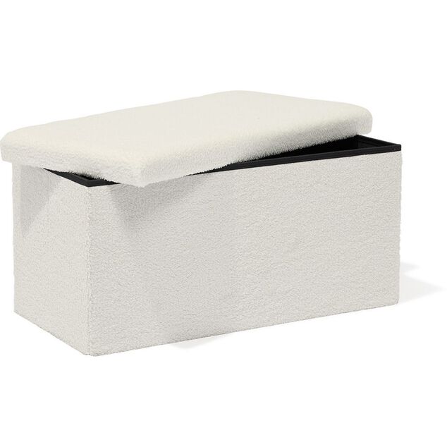 Banc coffre Clara d&eacute;cor laine boucl&eacute;e Blanc  - L77xP38xH38 cm