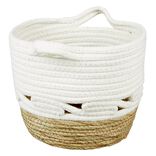 Pani&egrave;re coton jute blanc cass&eacute; et naturel petit mod&egrave;le &Oslash;23xH20cm