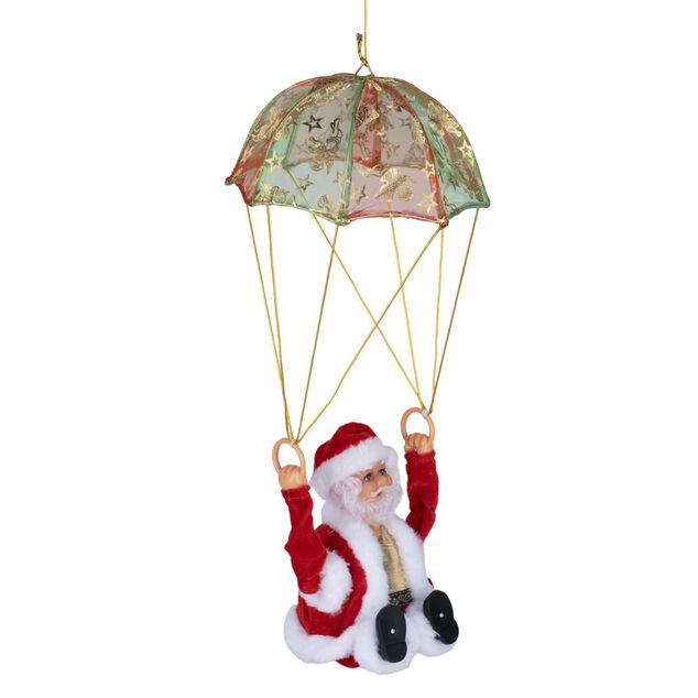 P&egrave;re No&euml;l en parachute &agrave; suspendre anim&eacute; musical &Oslash;18xH41cm