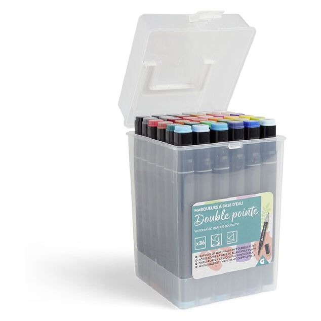 Lot de 36 marqueurs &agrave; base d'eau double pointe plastique noir + 3 ans