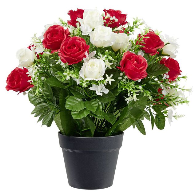 Pot de rose rouge et blanche artificielle &Oslash;50xH50cm